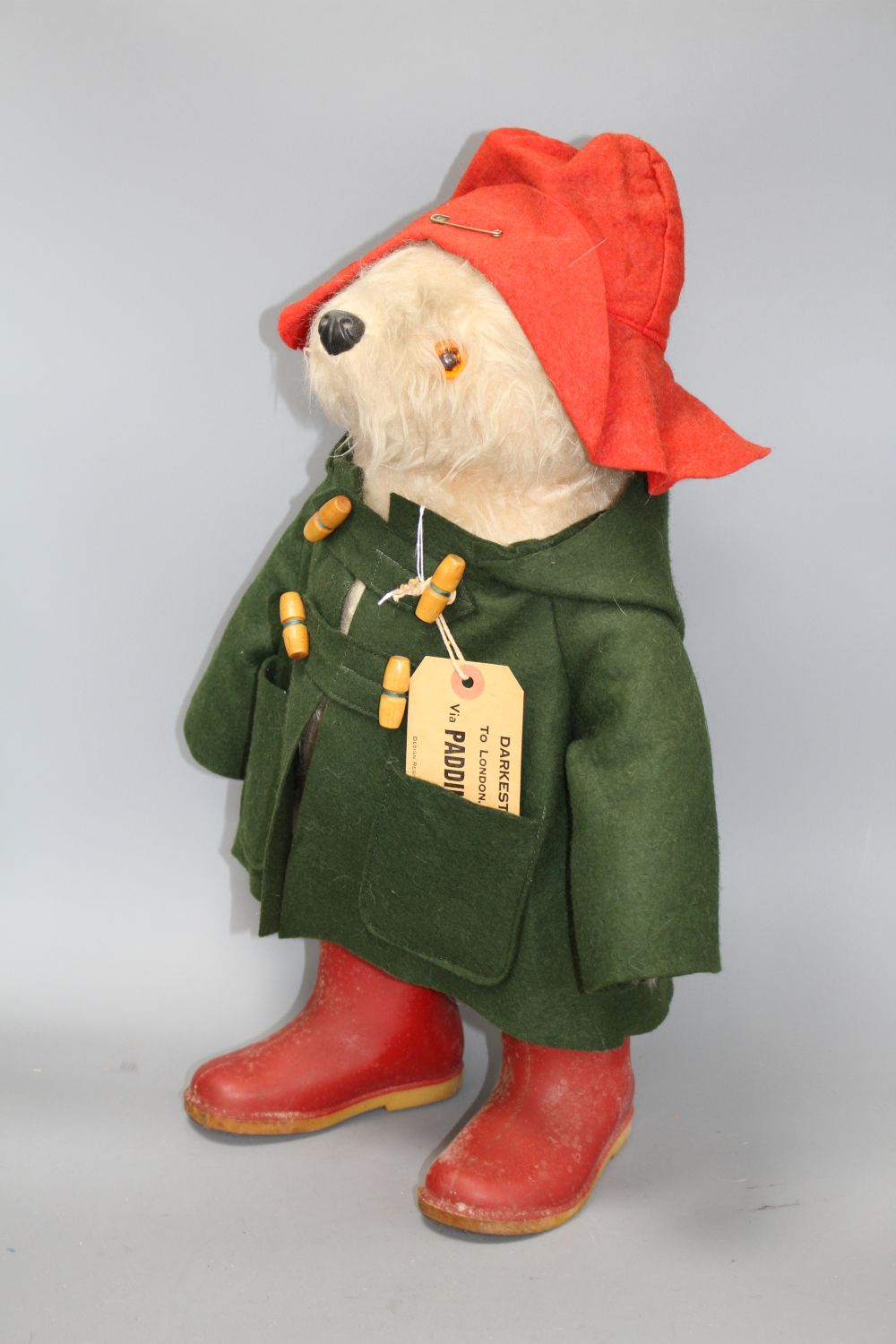 Paddington, original clothes, unusual green coat, Dunlop boots, 20in.